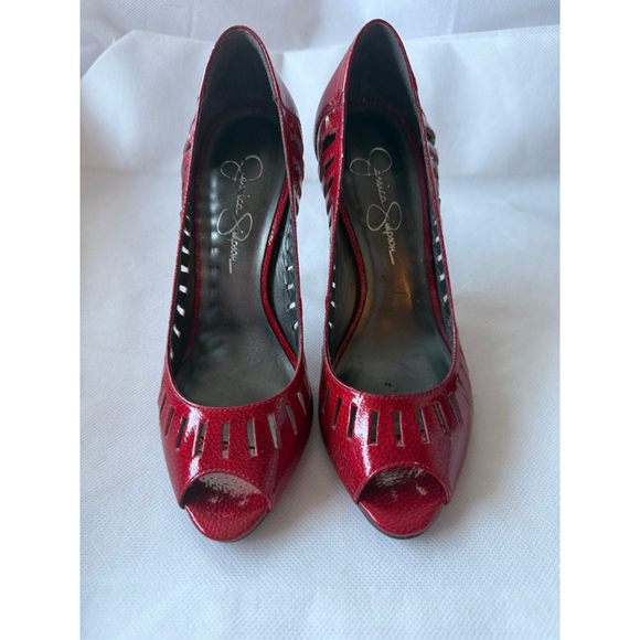 Jessica Simpson Leela Women Red Patent Leather Upper Shoes Peep Toe Pump size 7 - Picture 3 of 9